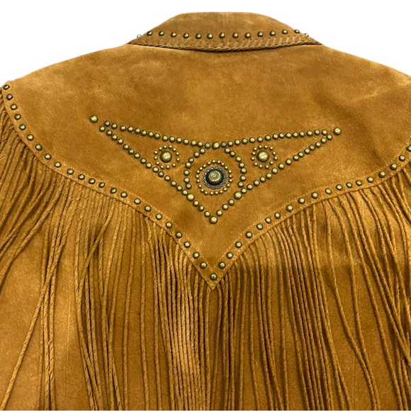 Vintage 90s Cripple Creek Suede Fringe Jacket Studded - Picture 4 of 7